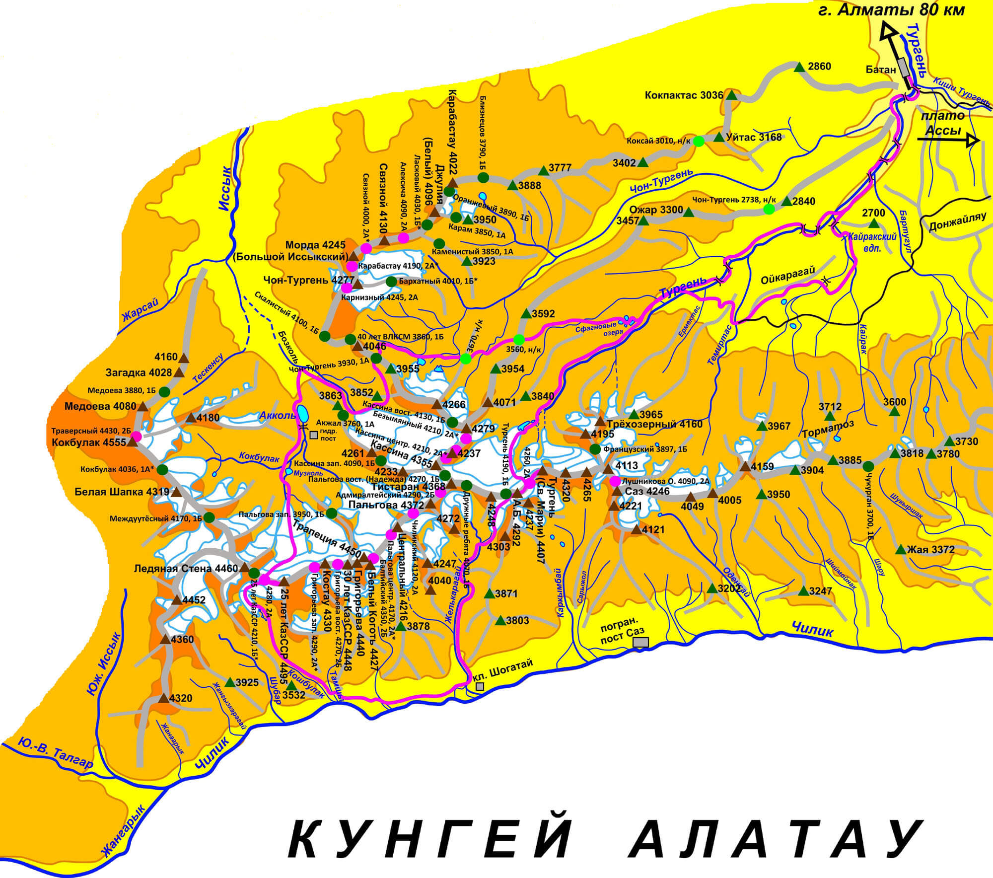 Карта Тургеньского ущелья, карта Заилийского Алатау