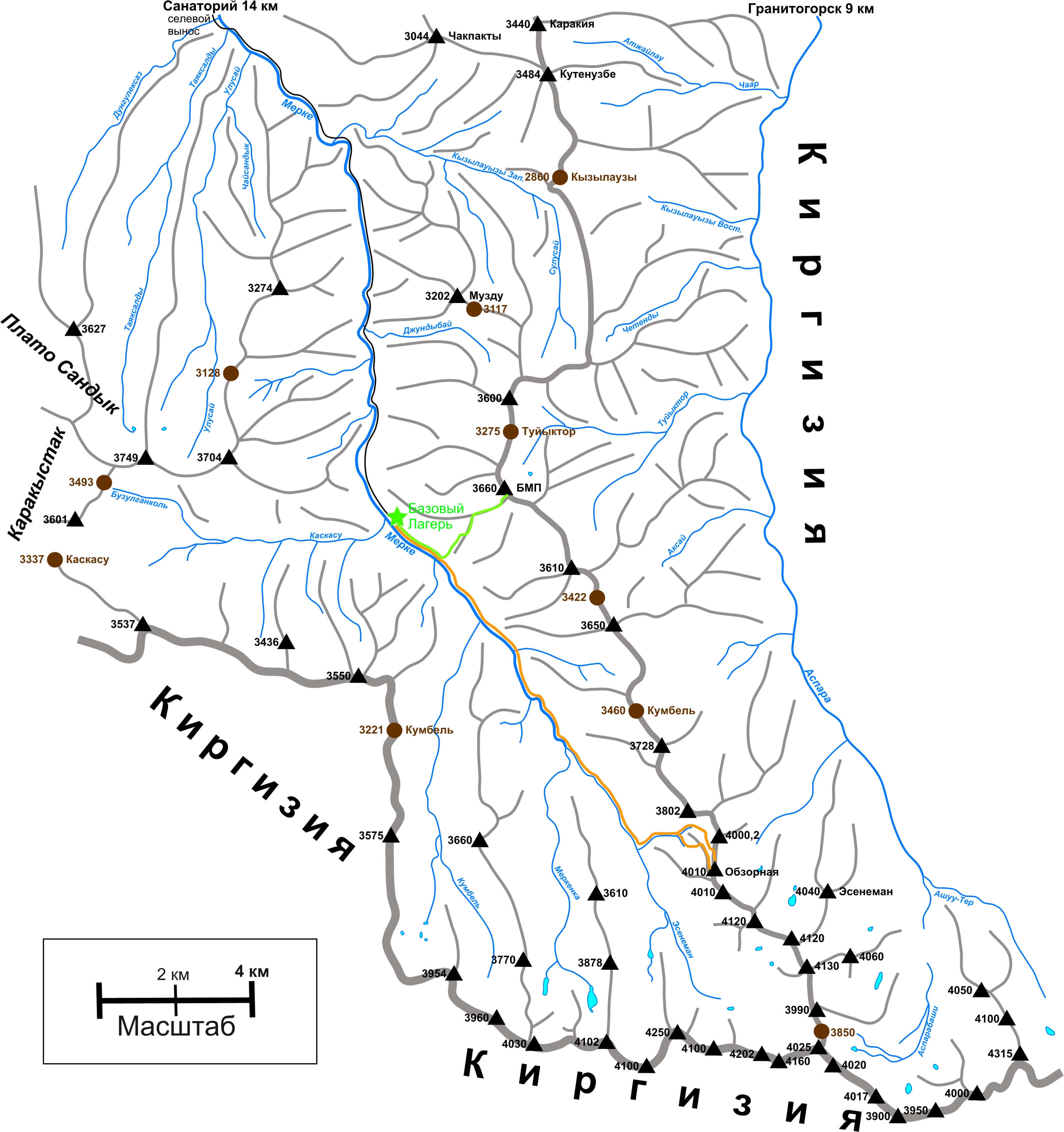 Карта гора казбек