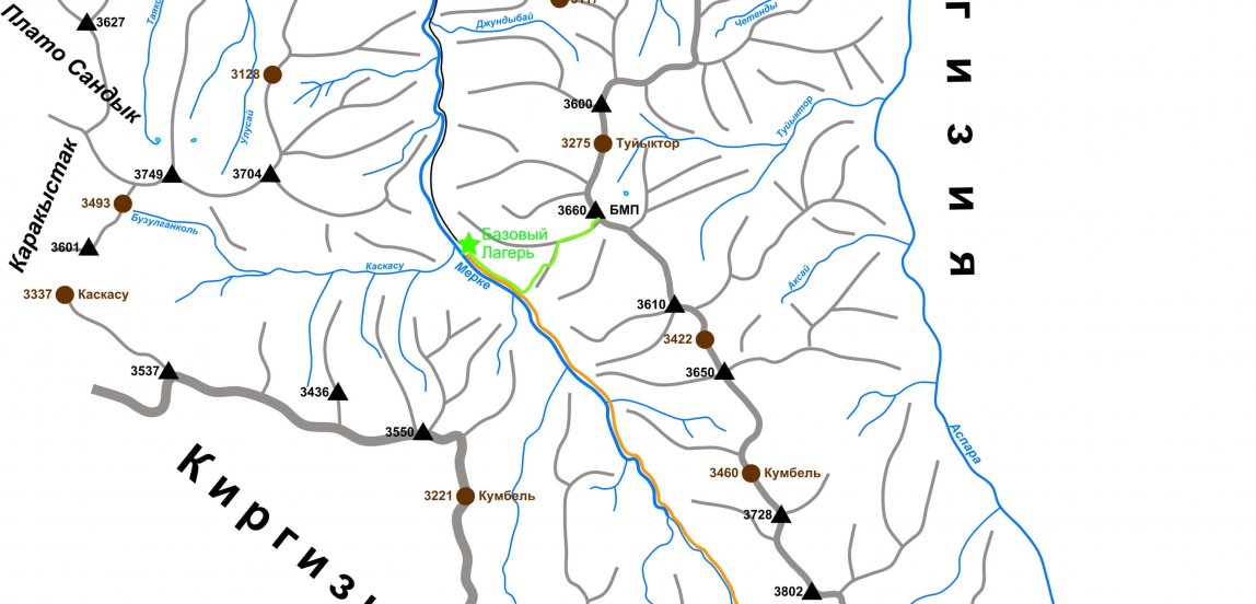Карта Меркенского ущелье, карта ущелья Мерке