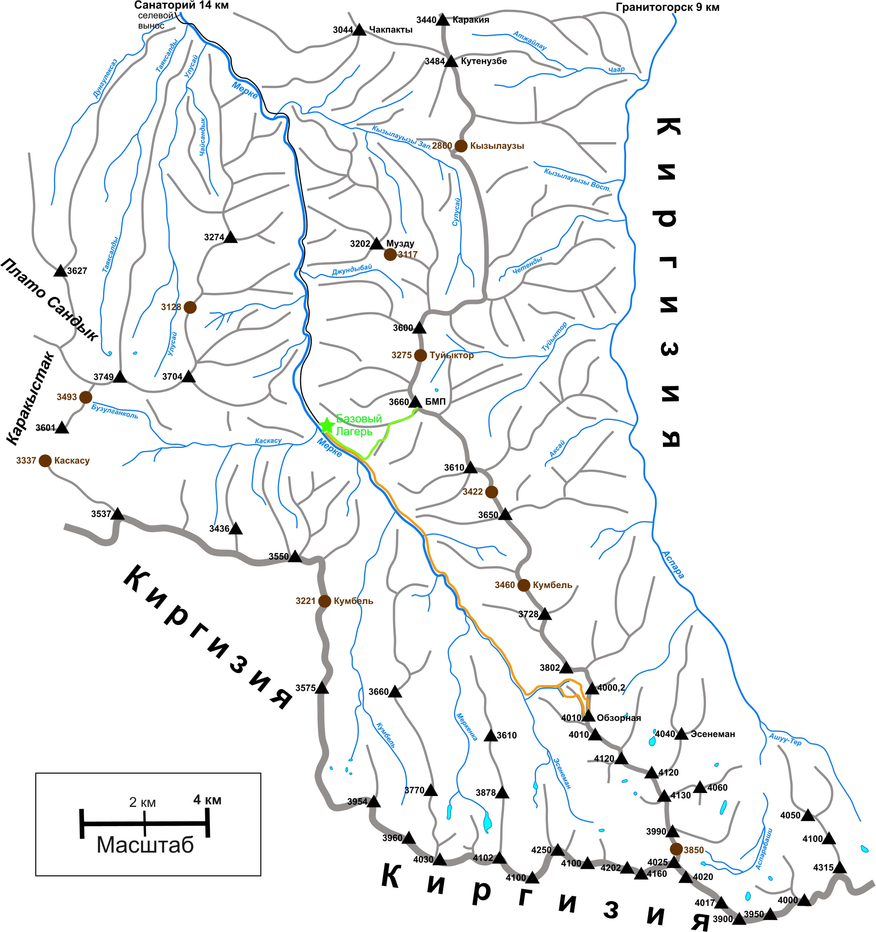 Карта Меркенского ущелье, карта ущелья Мерке
